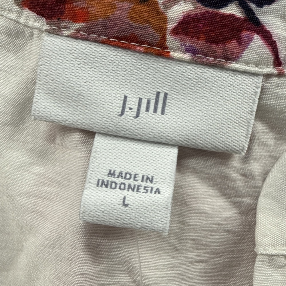 J Jill Women's Top Blouse Tunic Large Pink Cream Floral Popover Long Sleeves $89 - Picture 2 of 10